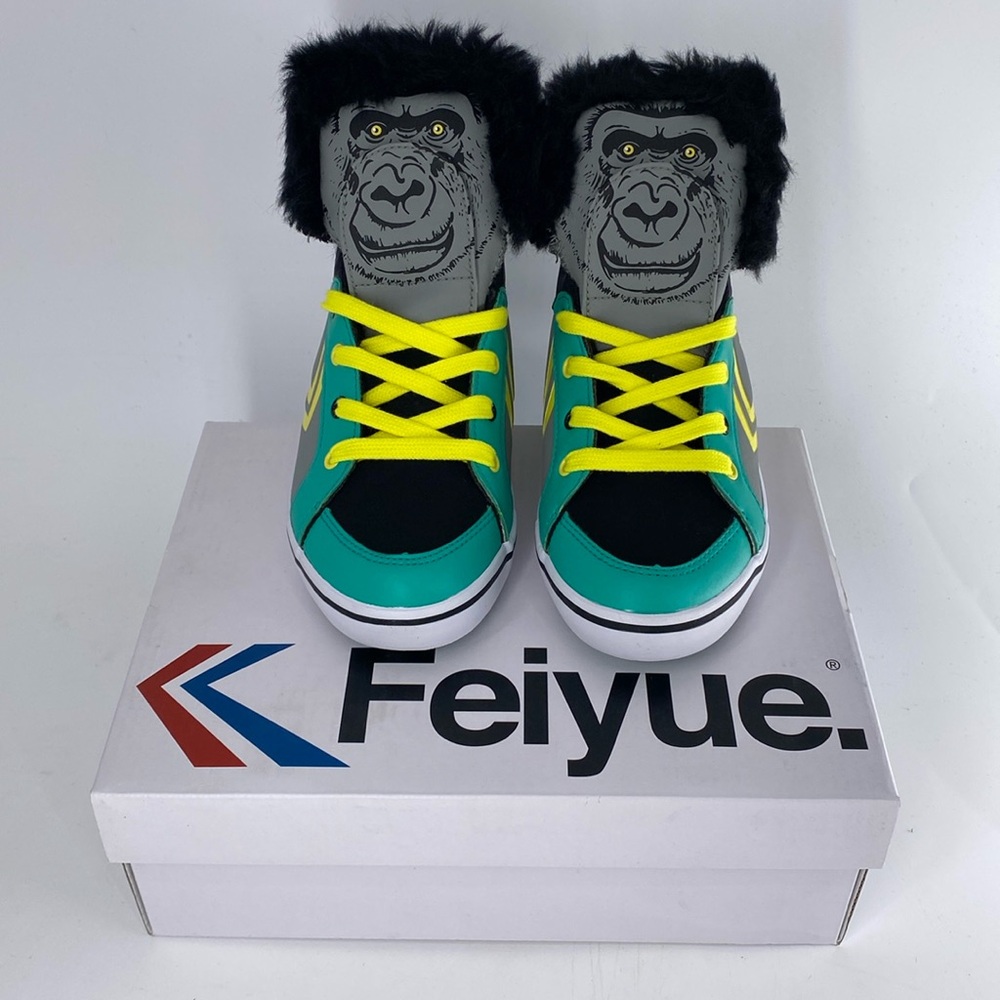 Feiyue Delta Mid Animal (Gorilla) Grey/Yellow/Green Youth Kids Sz 3 NIB - Picture 3 of 10